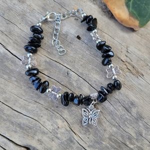 Black Onyx Crystal Butterfly Charm Bracelet Crystal Bracelet Charm Bracelet